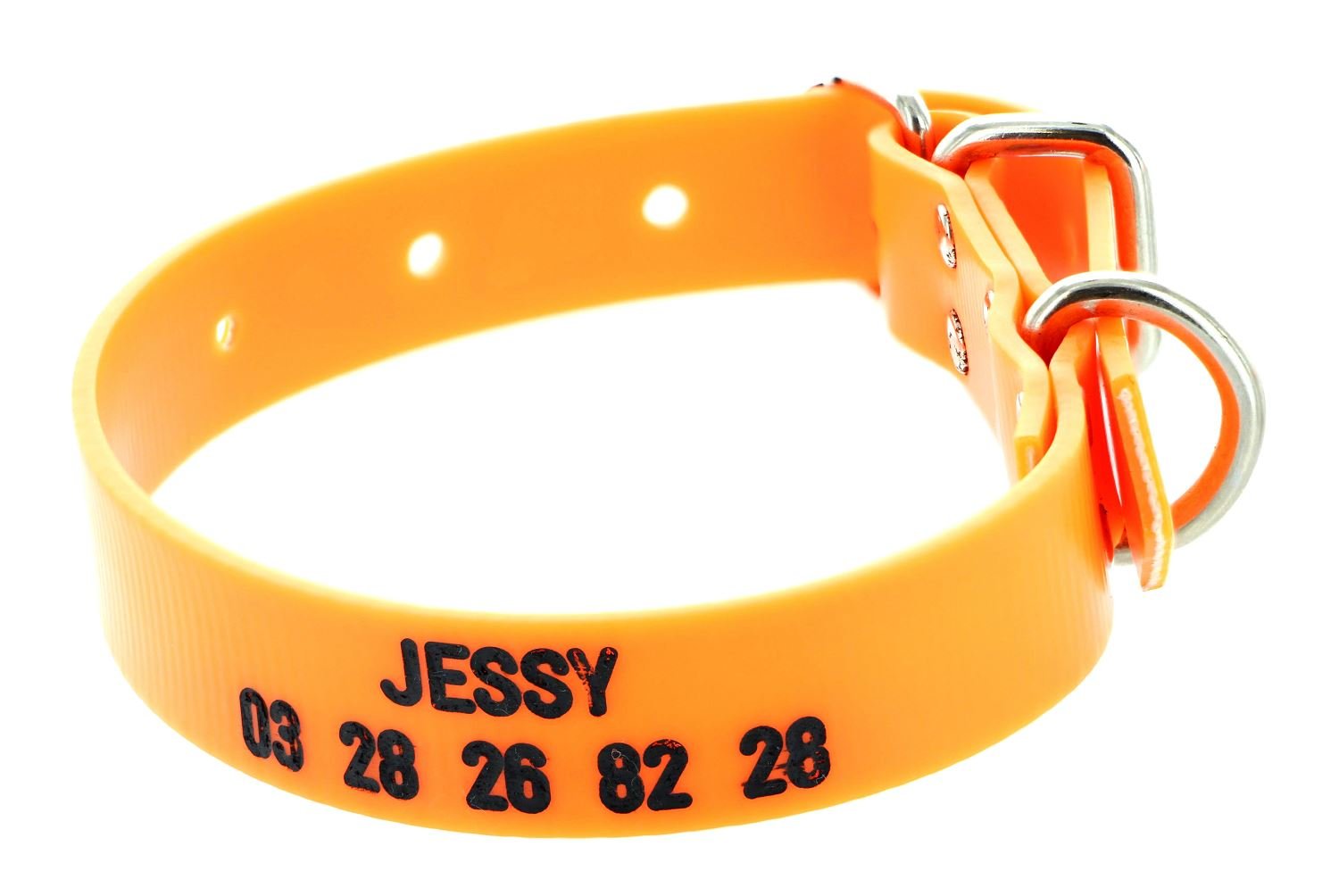Collier gravé PVC petit chien orange fluo 1091
