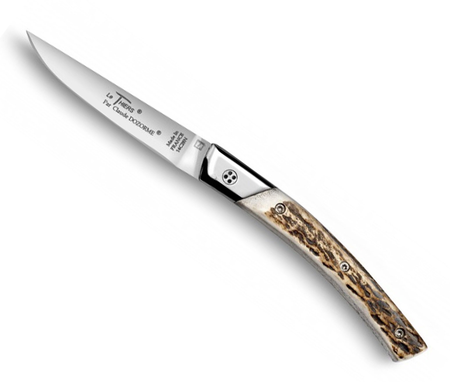 Couteau laguiole forgé en corne blonde avec lame damas et tire-bouchon