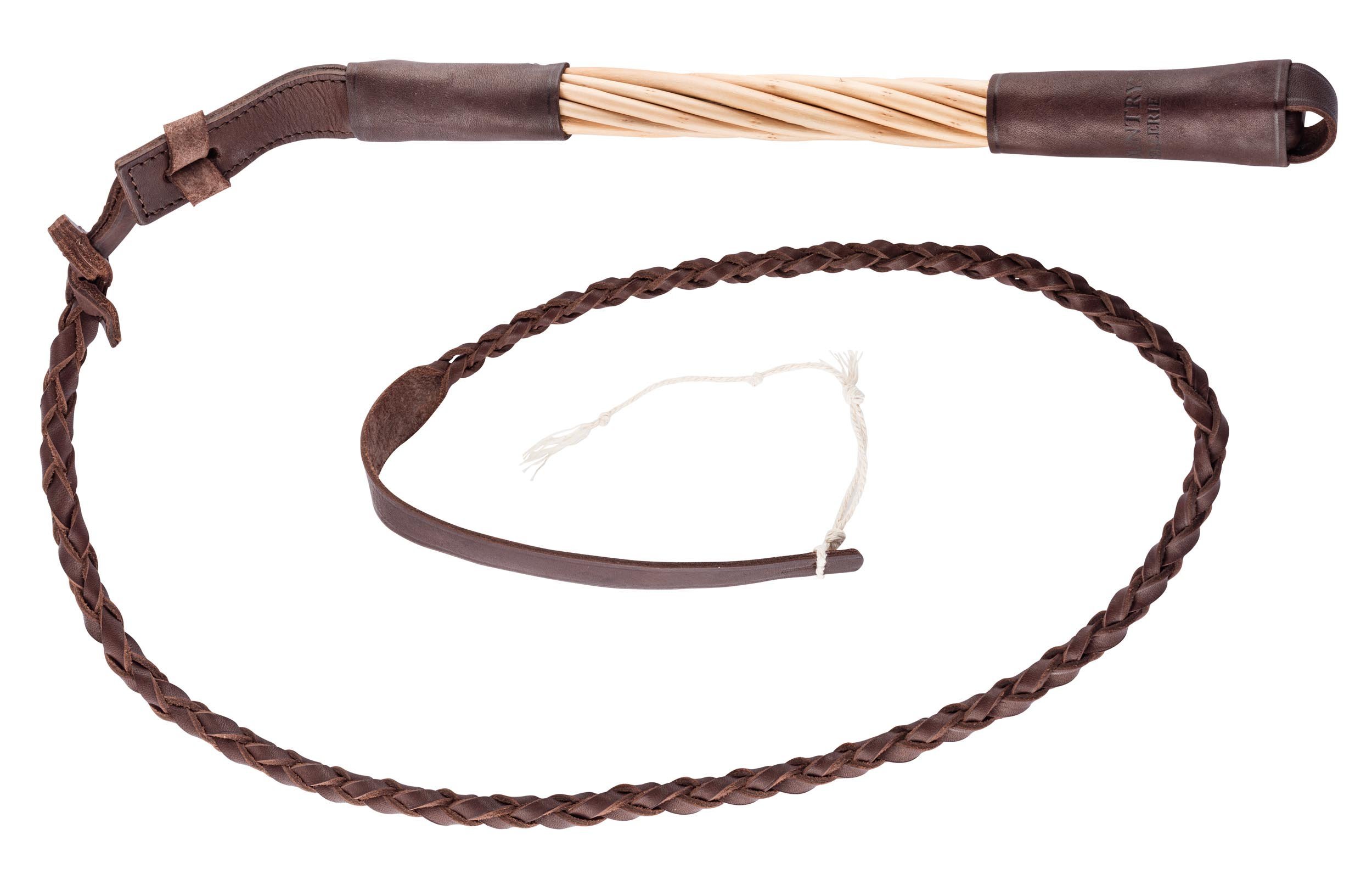Ancien fouet bois torsadés & lanière cuir tressée / Cravache