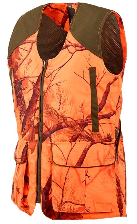 Gilet de chasse marron clair et orange , matériel de chasse | Drome