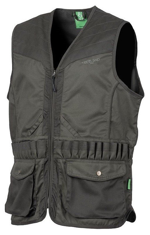 Gilet De Chasse Treeland T609 – 20 Cartouchières, 2 Poches à Rabat | Polyester/coton, Vert 600D
