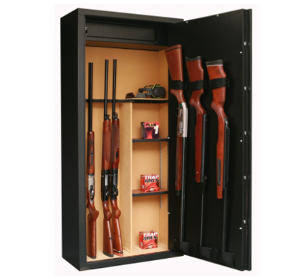 Armoire 11 armes avec lunette + 3 dans la porte avec un coffre intérieur avec étagères amovibles INFAC SAFE