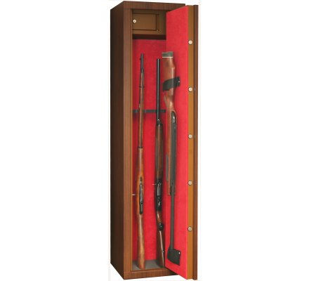 Armoire 6 armes avec lunette + 1 dans la porte avec coffre intérieur couleur bois INFAC SAFE