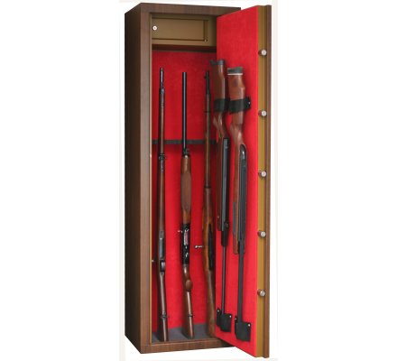 Armoire 8 armes avec lunette + 2 dans la porte avec coffre intérieur couleur bois INFAC SAFE