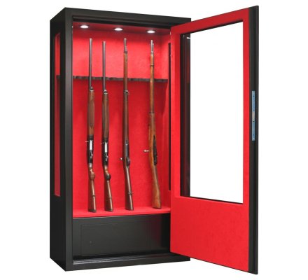 Armoire vitrine 14 armes avec lunette coffre intérieur et éclairage intérieur côtés vitrés INFAC SAFE