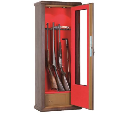 Armoire vitrine bois 10 armes avec lunette coffre intérieur et éclairage intérieur INFAC SAFE