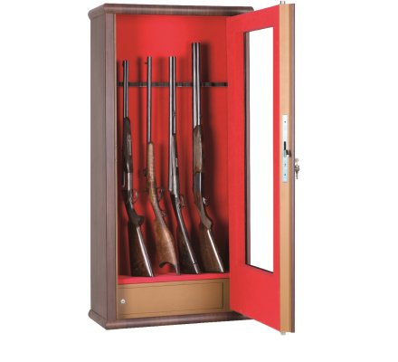 Armoire vitrine bois 12 armes avec lunette et un coffre intérieur INFAC SAFE