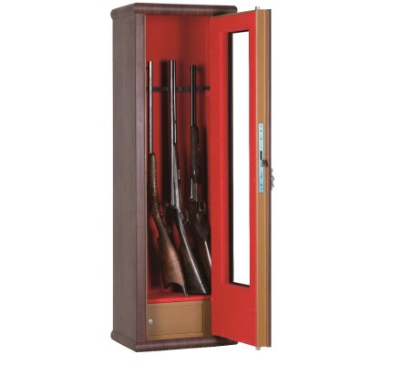 Armoire vitrine bois 8 armes avec lunette et un coffre intérieur INFAC SAFE