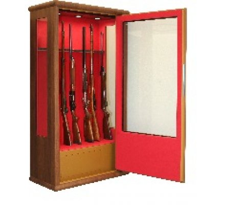 Armoire vitrine bois 14 armes avec lunette coffre intérieur et éclairage intérieur INFAC SAFE