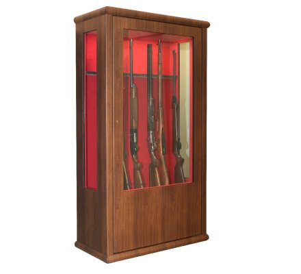 Armoire vitrine bois 14 armes avec lunette coffre intérieur et éclairage intérieur INFAC SAFE