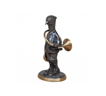 Statuette faisan avec trompe de chasse en bronze