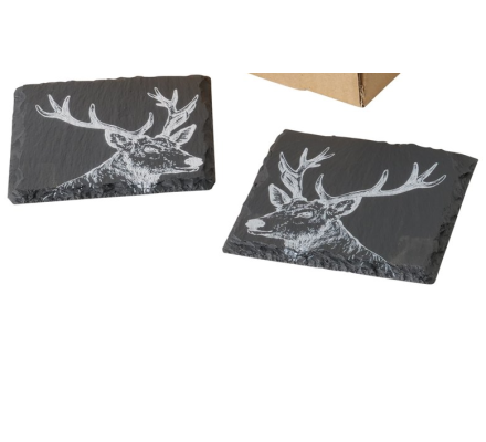 Lot de 2 sous-verre Cerf en ardoise LOVERGREEN
