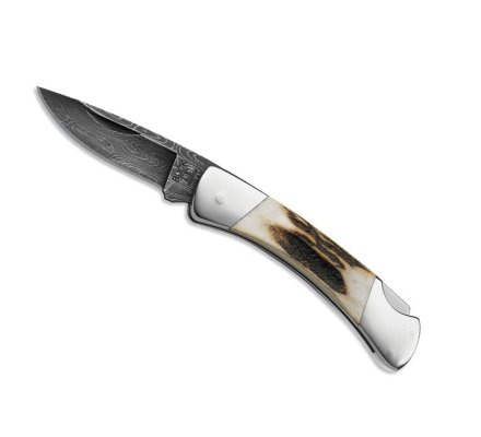 Canif de collection Manche bois de cerf et Lame Damas BUCK