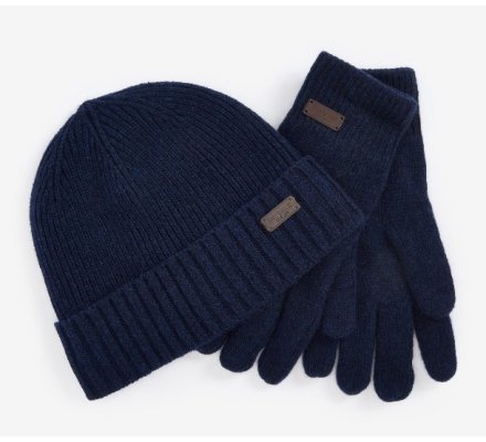 Coffret cadeau bonnet et gants Carlton bleu BARBOUR