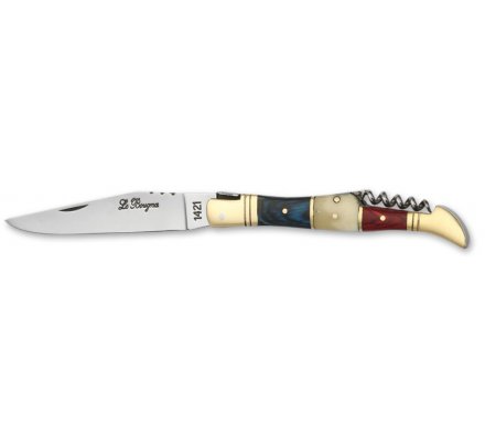 Couteau pliant avec tire-bouchons Bois coloré républicain 12cm Laguiole Bougna 