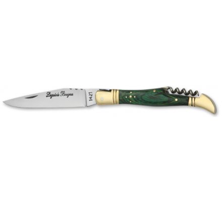 Couteau pliant avec tire-bouchons Bois coloré vert 12cm Laguiole Bougna 