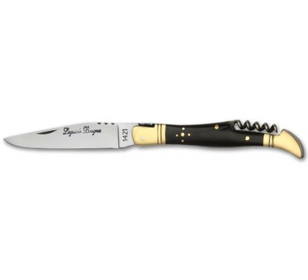 Couteau pliant avec tire-bouchons en corne noire 12cm Laguiole Bougna 