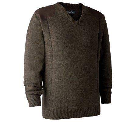 Pull en tricot col V marron Sheffield DEERHUNTER