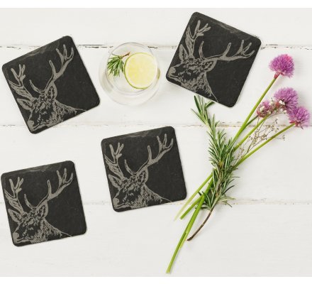 Lot de 4 sous-verres en ardoise motif cerf