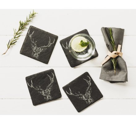 Lot de 4 sous-verres en ardoise motif cervidé