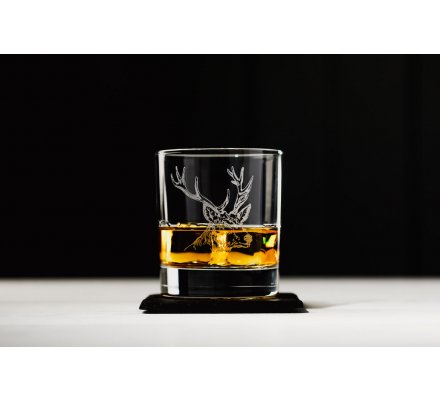 Verre à Whisky Tumbler gravure cerf avec sous verre