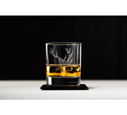 Verre à Whisky Tumbler gravure cerf avec sous verre