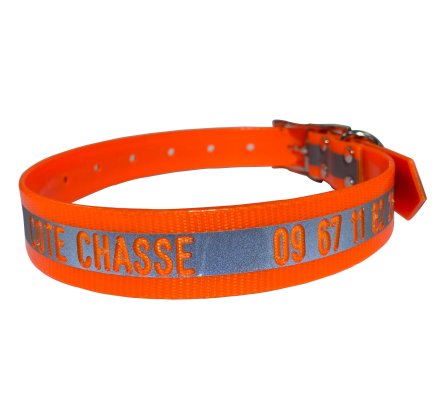 Collier gravé réfléchissant orange fluo en TPU