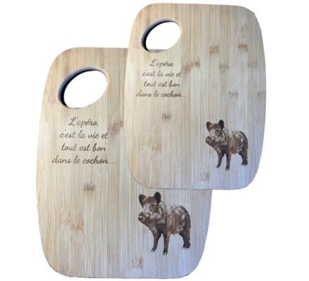 Set de 2 Planches à découper 'apéro' en bois motif Sanglier LOVERGREEN