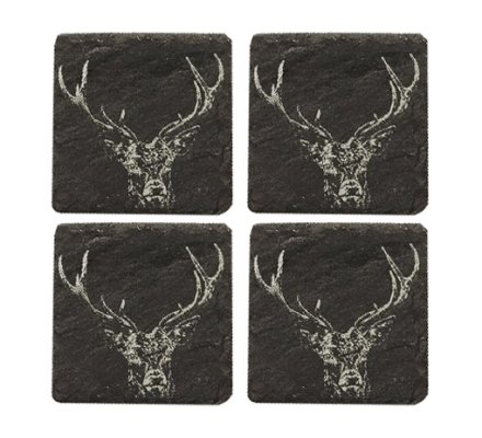 Lot de 4 sous-verres en ardoise motif cervidé