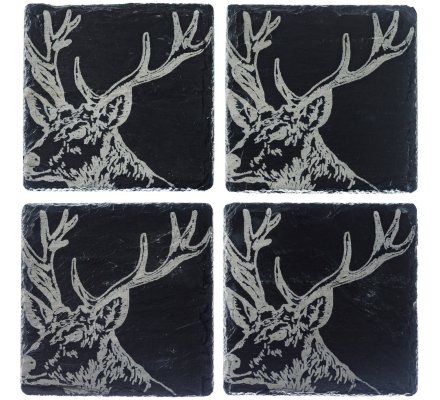 Lot de 4 sous-verres en ardoise motif cerf