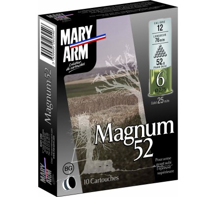 Cartouche Magnum 52  bourre grasse cal 12 Mary Arm 