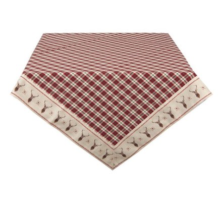 Nappe motif écossais rouge avec bordure Cerf 150 x 250 cm LOVERGREEN
