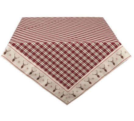 Nappe motif écossais rouge avec bordure Cerf 150 x 150 cm LOVERGREEN