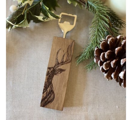 Ouvre-bouteille bois gravure cerf