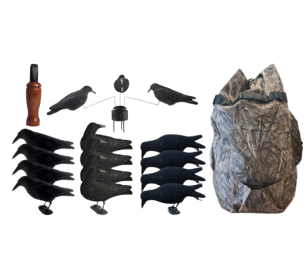 Pack ESSENTIEL 12 appelants corbeaux actifs, sac de transport, appeau FT3 et manège à corbeaux