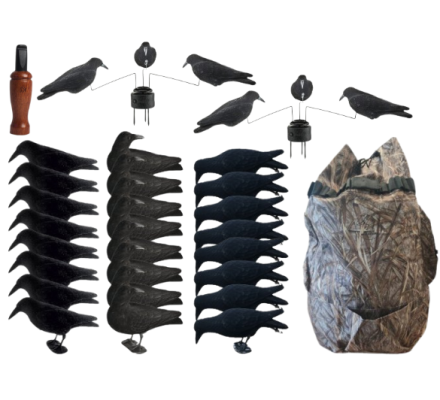 Pack PRESTIGE 24 appelants corbeaux actifs, sac de transport, appeau FT3 et 2 manèges à corbeaux