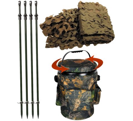 Pack affût filet de camouflage, siège de poste et piquets