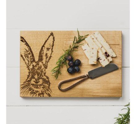 Plateau à fromage en bois motif lièvre et son couteau