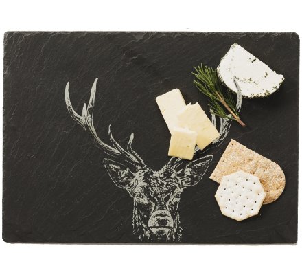 Plateau à fromage en ardoise motif cervidé 