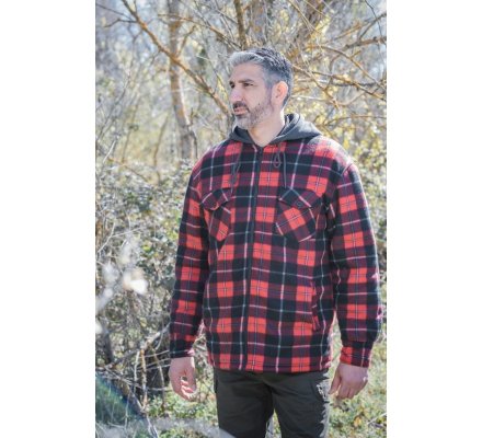 Chemise polaire carreaux rouge Sherpa avec capuche TREELAND