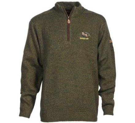 Pull de chasse col zippé kaki broderie Sanglier Percussion