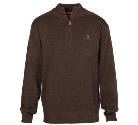 Pull chasse col zippé marron brodé PERCUSSION