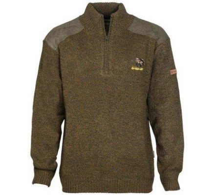 Pull zippé col montant brodé Sanglier kaki PERCUSSION