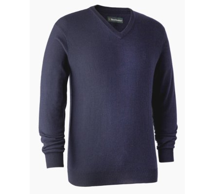Pull en tricot col V Kingston bleu DEERHUNTER