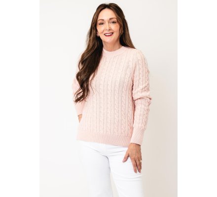 Pull femme Ashdown rose en maille torsadée BARBOUR