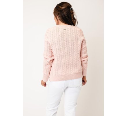Pull femme Ashdown rose en maille torsadée BARBOUR