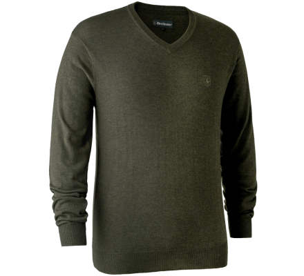 Pull en tricot col V Kingston vert DEERHUNTER