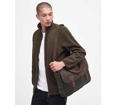 Sacoche Briefcase en coton huilé et cuir Olive BARBOUR