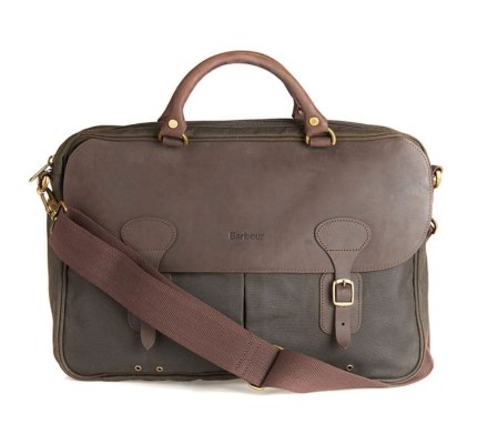 Sacoche Briefcase en coton huilé et cuir Olive BARBOUR