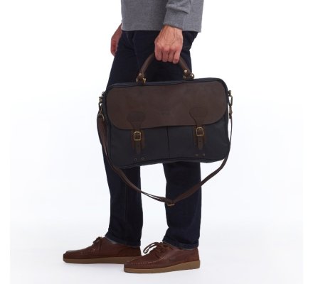Sacoche Briefcase en coton huilé et cuir Olive BARBOUR
